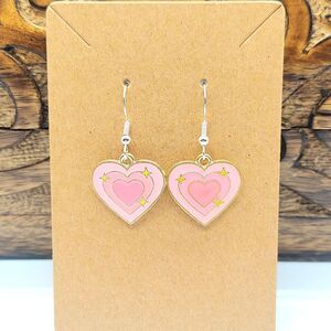 Pink Retro Heart Earrings Valentine's Day